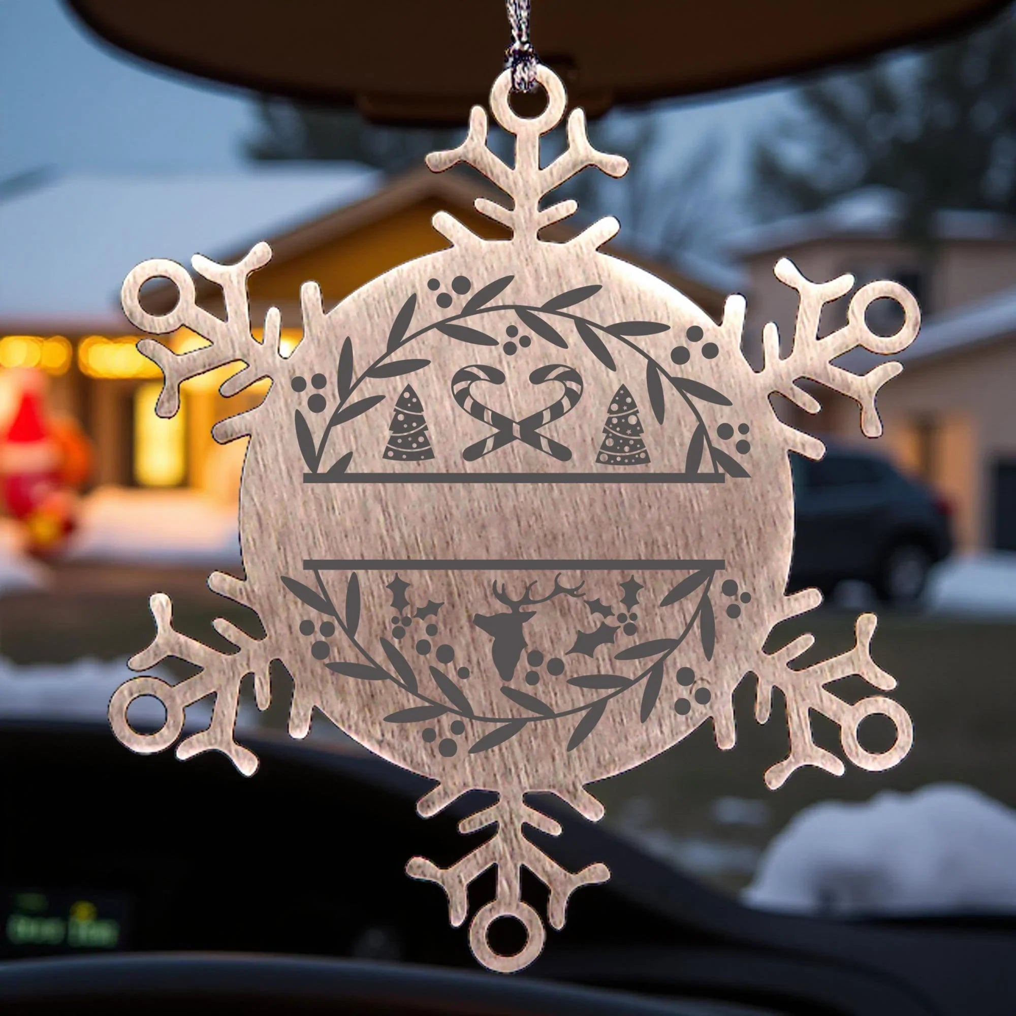 Personalized Family Name Laser Engraved Stainless Steel Snowflake Tree Ornament Candy Canes