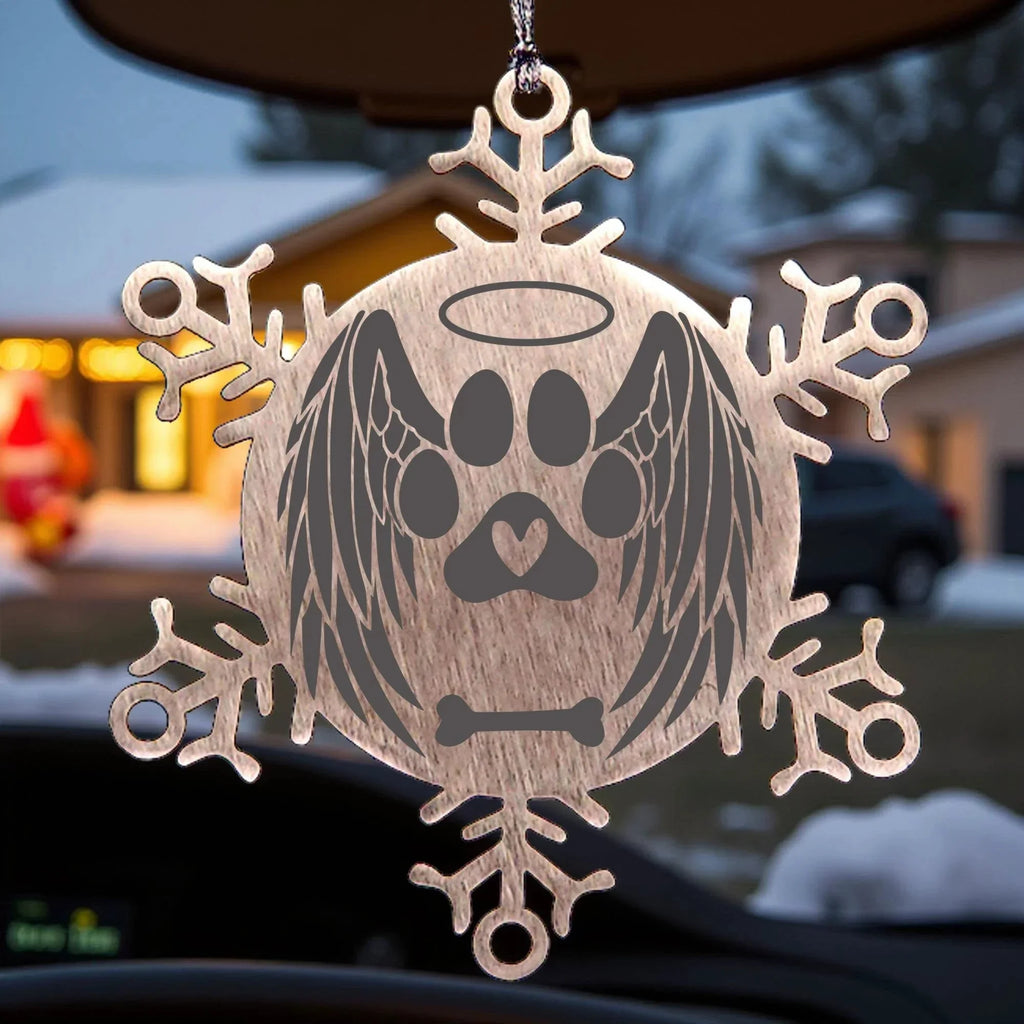 Personalized Pet Name Angel Remembrance Laser Engraved Stainless Steel Snowflake Tree Ornament