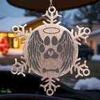 Personalized Pet Name Angel Remembrance Laser Engraved Stainless Steel Snowflake Tree Ornament