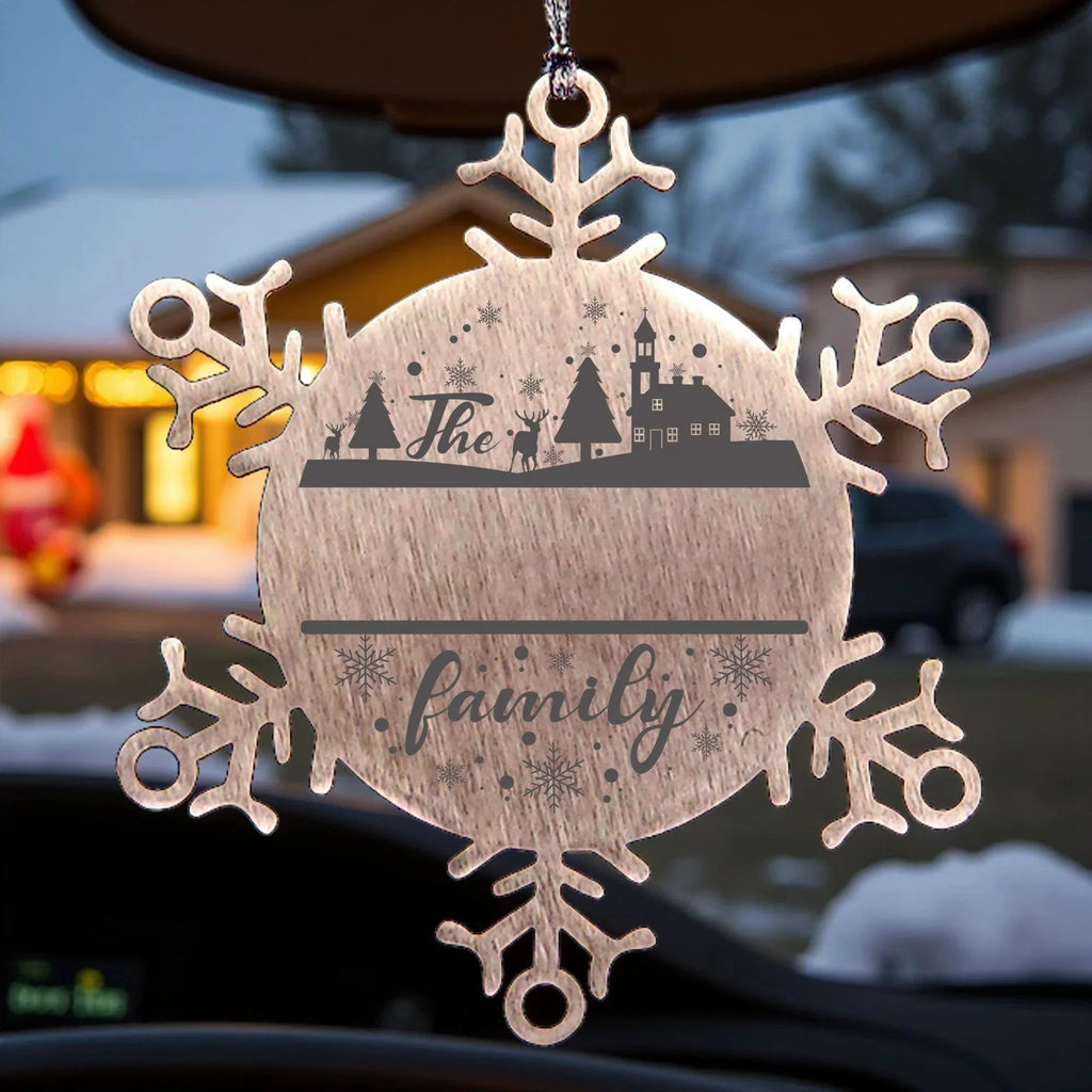 Personalized Family Name Christmas Laser Engraved Stainless Steel Snowflake Tree Ornament