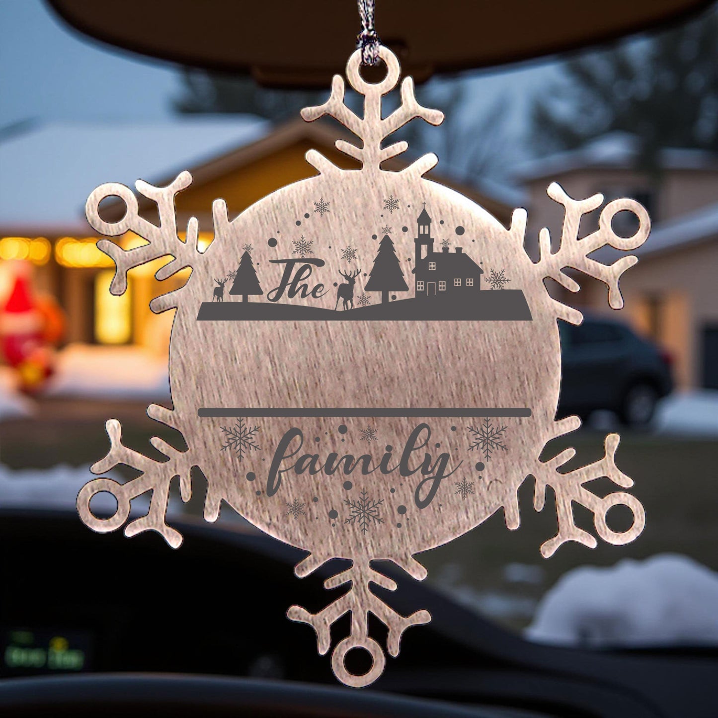 Personalized Family Name Christmas Laser Engraved Stainless Steel Snowflake Tree Ornament - Mallard Moon