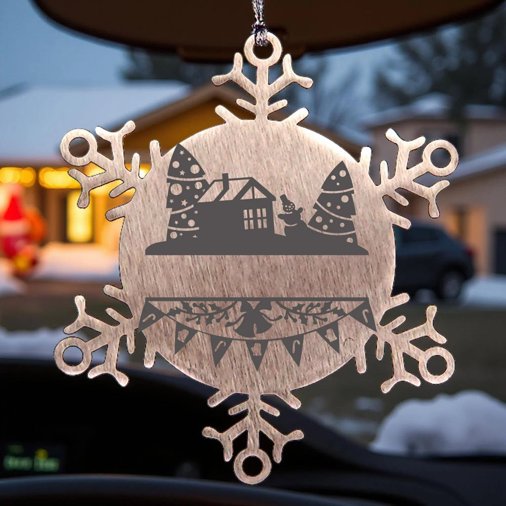 Personalized Family Name Laser Engraved Stainless Steel Snowflake Tree Ornament - Home for the Holidays