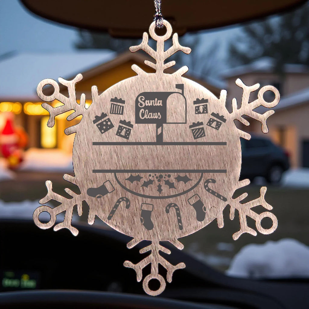 Personalized Family Name Laser Engraved Stainless Steel Snowflake Tree Ornament Santa's Mail