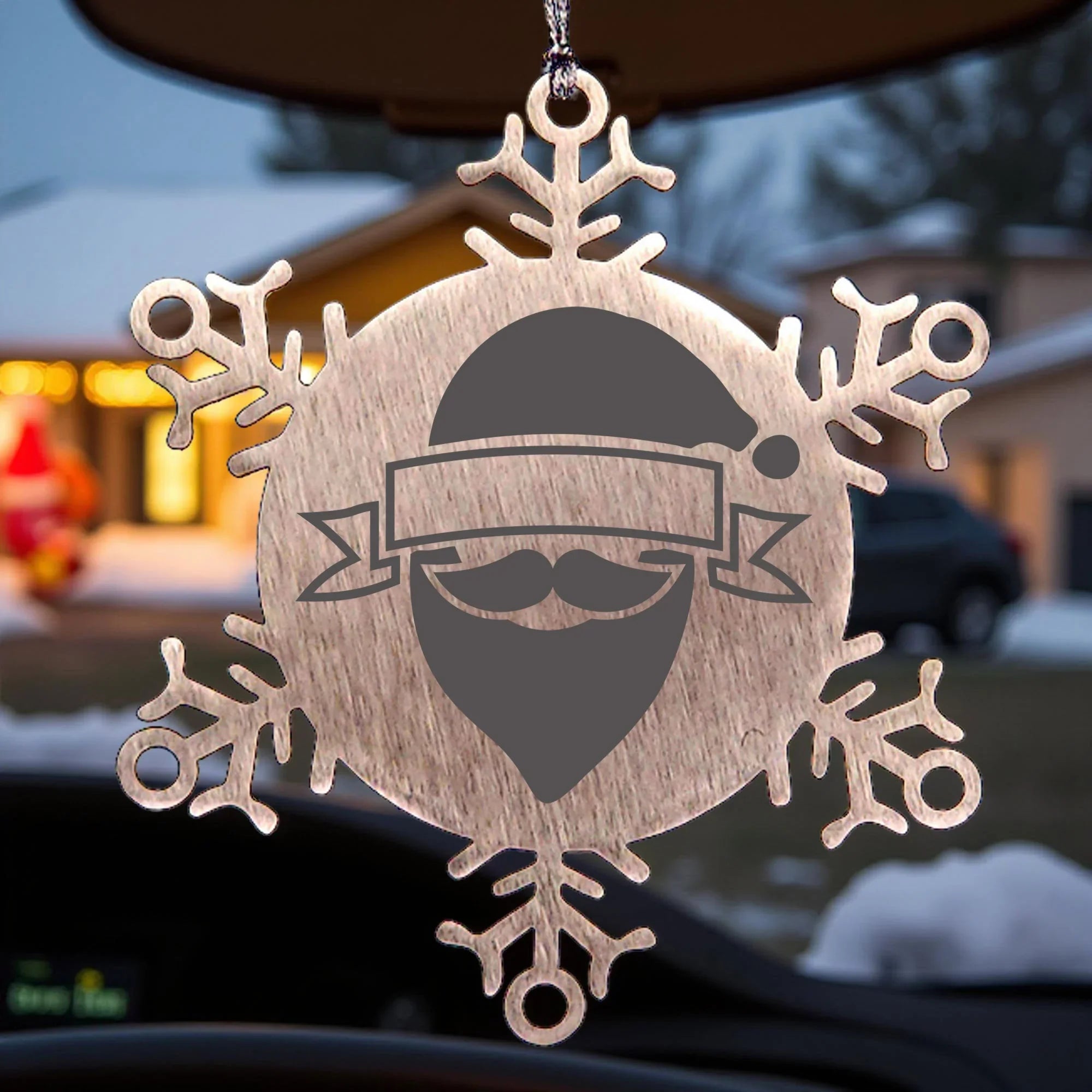 Personalized Family Name Santa Claus Laser Engraved Stainless Steel Snowflake Tree Ornament