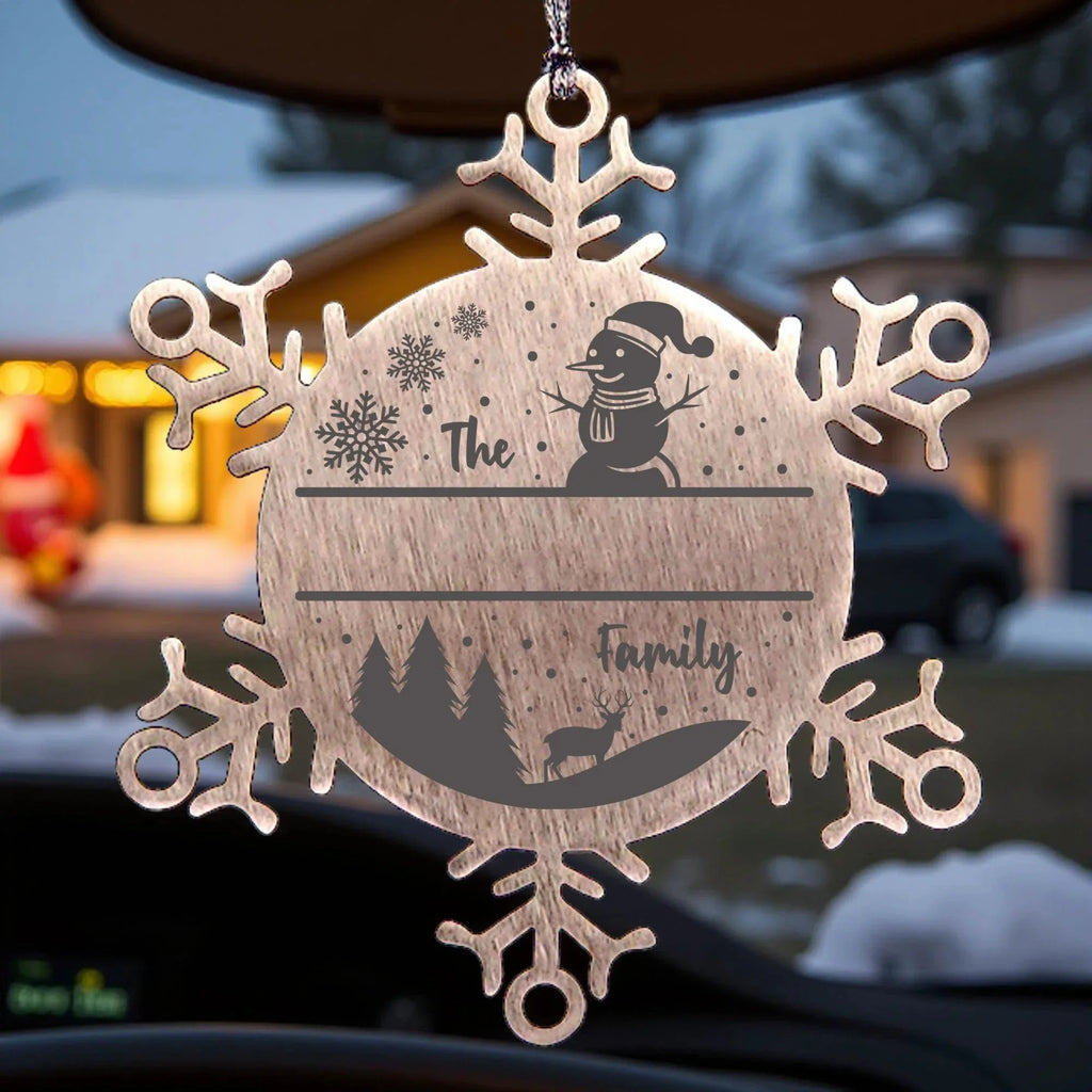 Personalized Snowman Snowflake Christmas Tree Ornament Family Name Laser Engraved Stainless Steel