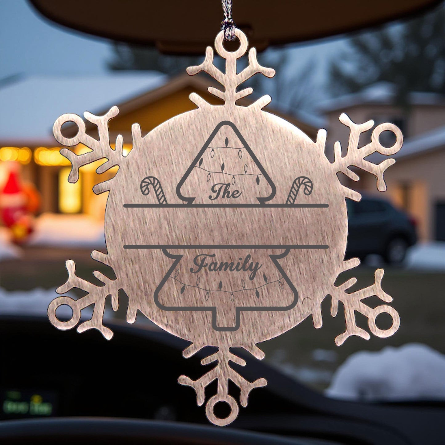 Personalized Snowflake Christmas Tree Ornament Family Name Laser Engraved Stainless Steel Durable, Shatterproof Seasonal Decor  Keepsake - Mallard Moon