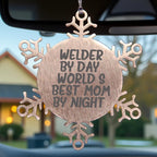 Christmas Unique Gifts for Dad Welder By Day World's Best Mom By Night Snowflake Ornament - Mallard Moon