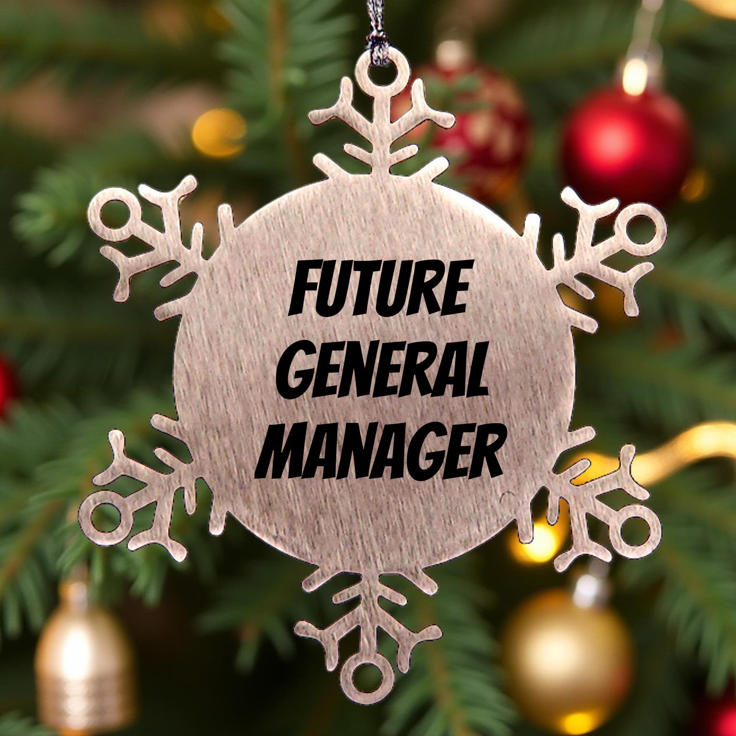 Funny General Manager Steel Snowflake Ornament, 'Future General Manager', Christmas Unique Gifts - Mallard Moon