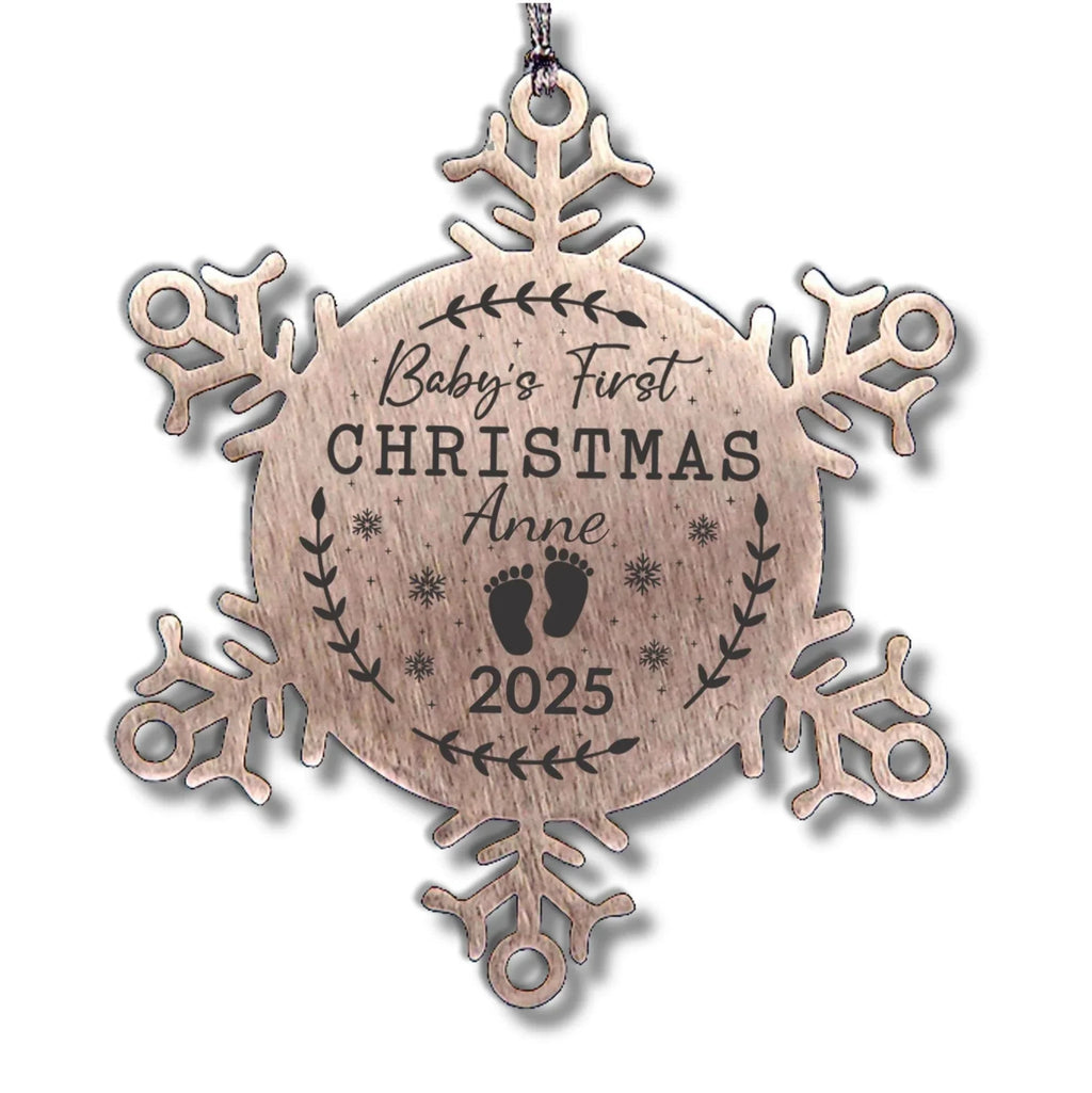 Baby's First Christmas Personalized Laser Engraved Stainless Steel Snowflake Christmas Tree Ornament