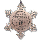 Baby's First Christmas Personalized Laser Engraved Stainless Steel Snowflake Christmas Tree Ornament