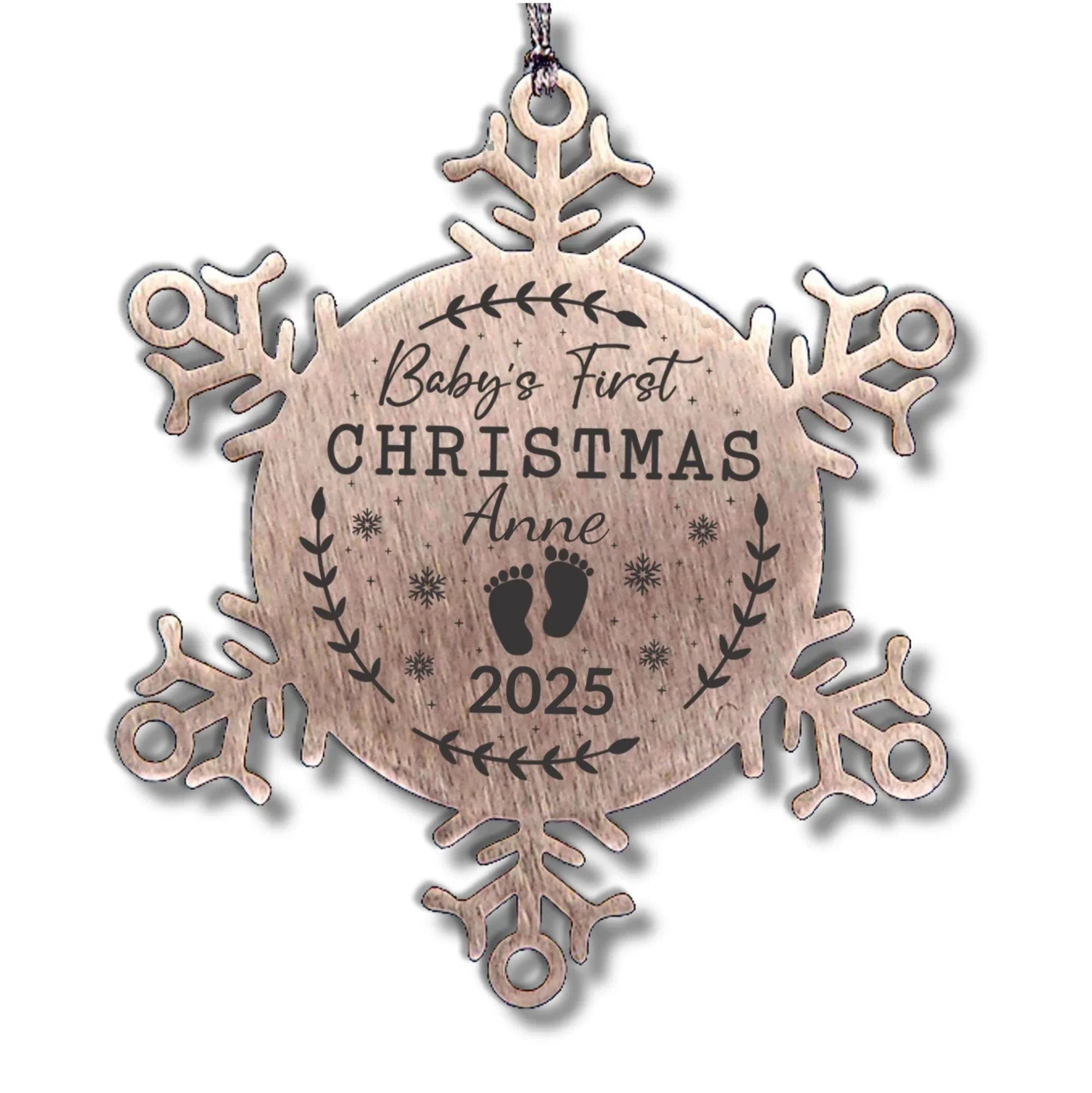 Baby's First Christmas Personalized Laser Engraved Stainless Steel Snowflake Christmas Tree Ornament