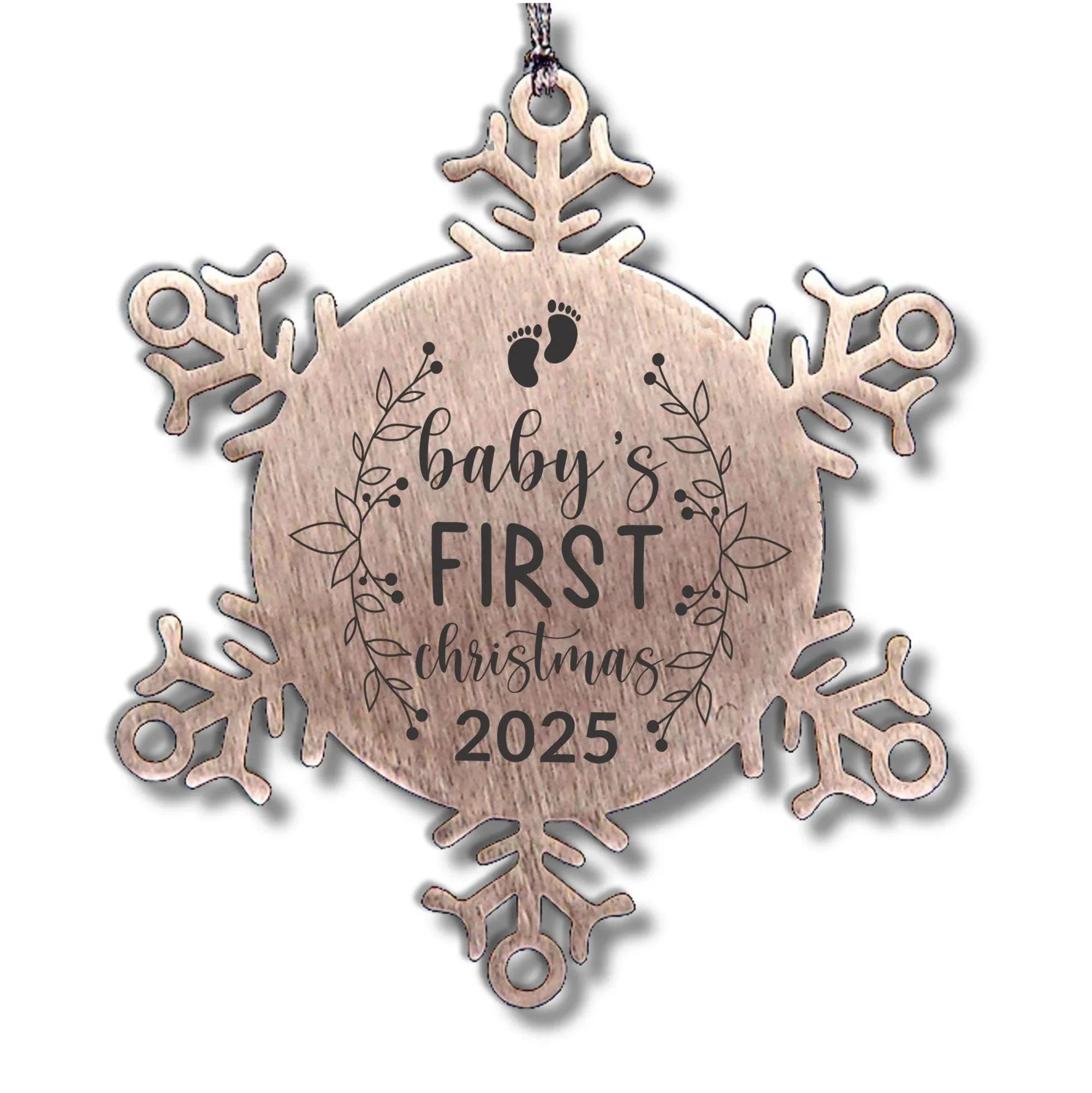 Baby's First Christmas Laser Etched Stainless Steel Snowflake Christmas Tree Ornament