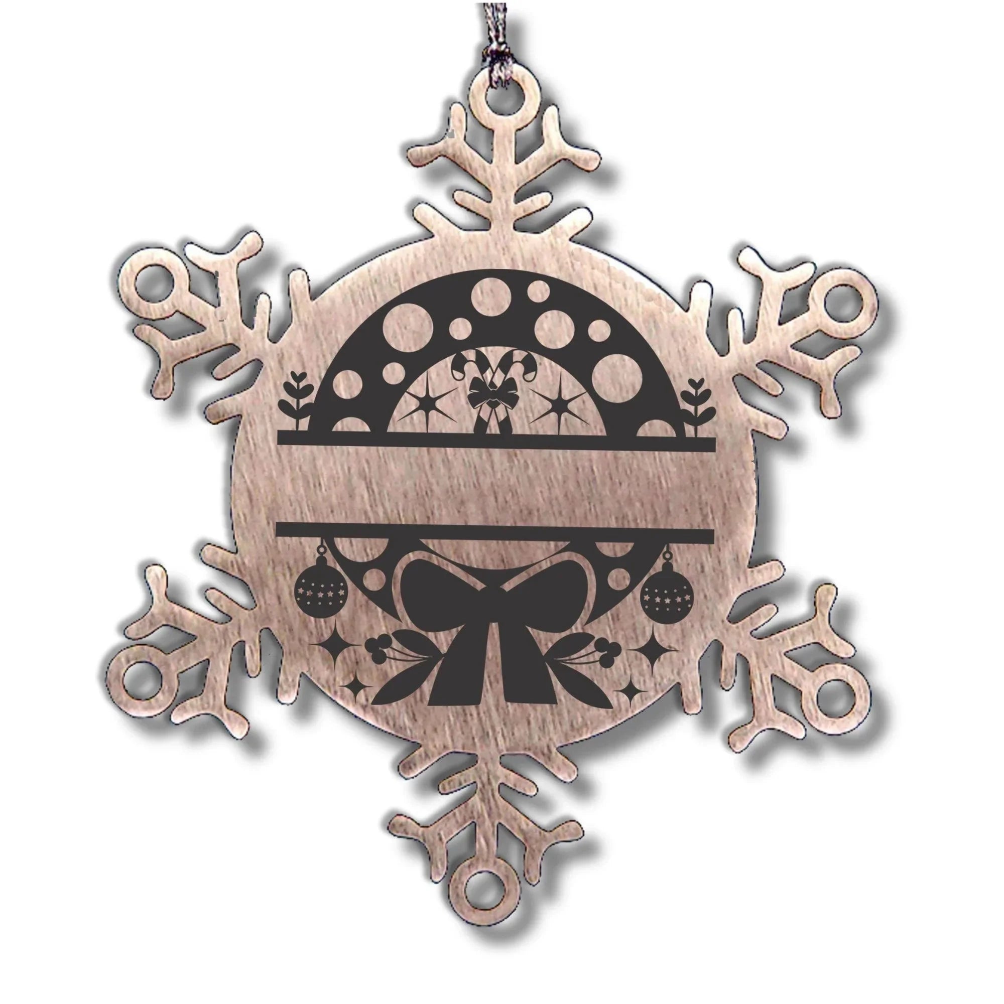 Personalized Snowflake Wreath Tree Ornament Family Name Laser Engraved Stainless Steel