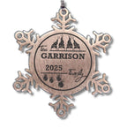 Personalized 4 Gnome Family Snowflake Ornament – Custom Stainless Steel Christmas Keepsake with Gift Bag – Engraved Names & Dates Holiday Decor for Family or Friends