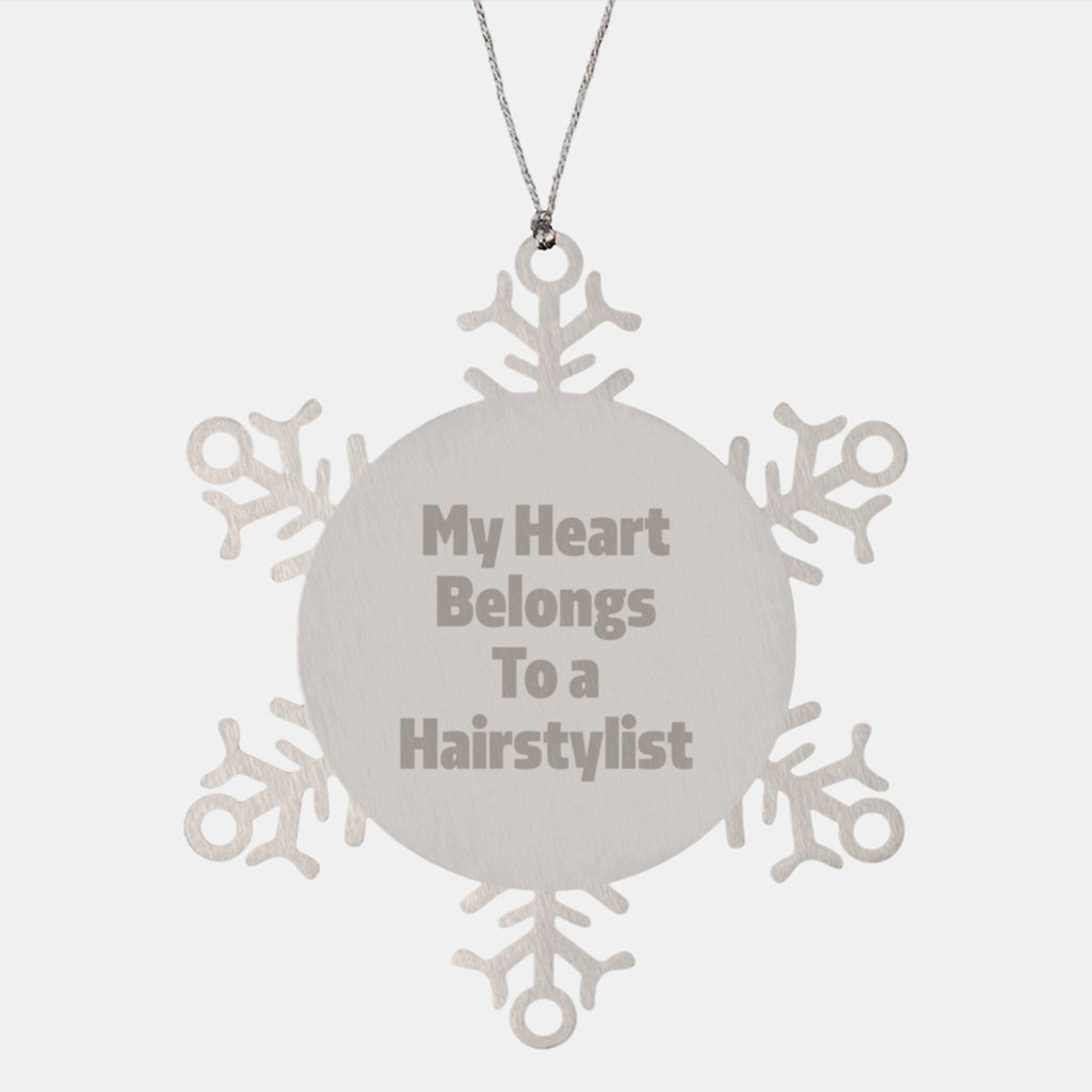Funny Hairstylist Gifts from Men to Women, Christmas Unique Ornaments for Hairstylists, Snowflake Ornament, 'My Heart Belongs To A Hairstylist' - Image 1