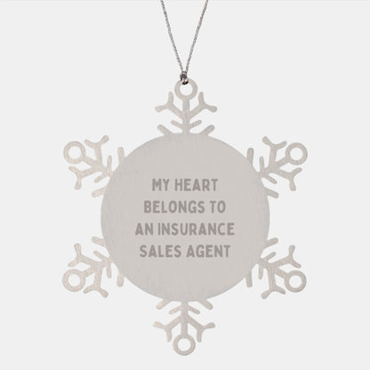 Funny Insurance Sales Agent Gifts from Men, Women, Coworkers, or Family - My Heart Belongs To An Insurance Sales Agent Christmas Unique Gifts Snowflake Ornament - Image 1