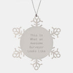 Surveyor Gifts from Friends, Christmas Unique Snowflake Ornaments for Men, 'This Is What An Awesome Surveyor Looks Like' Quote, Shatterproof and Durable Snowflake Ornament