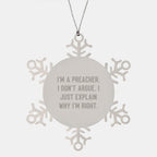 Funny Preacher Gifts from Men, Unique Christmas Unique Gifts for Preacher, Stainless Steel Snowflake Ornament