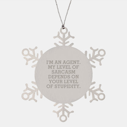 Agent Snowflake Ornament, Funny Snowflake Gift, Gifts from Friends to Agent, Christmas Unique Decorations, Sarcasm Agent Level Stupidity - Image 1