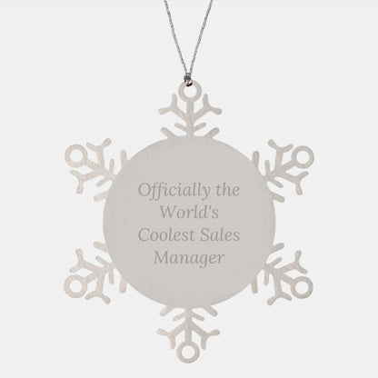 Funny Sales Manager Gifts from Friends for Men - 'Officially The World's Coolest Sales Manager' Snowflake Ornament, Christmas Unique - Image 1