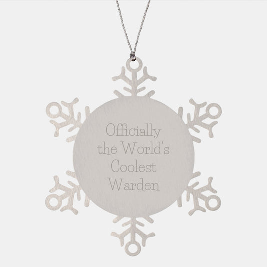 Funny 'Officially The World's Coolest Warden' Christmas Unique Gifts for Warden Men Stainless Steel Snowflake Ornament - Image 1