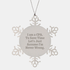 Funny CPA Snowflake Ornaments Gifts from Friends for Men, Unique Christmas Unique Gifts for CPA, Stainless Steel Snowflake Ornament - Image 1