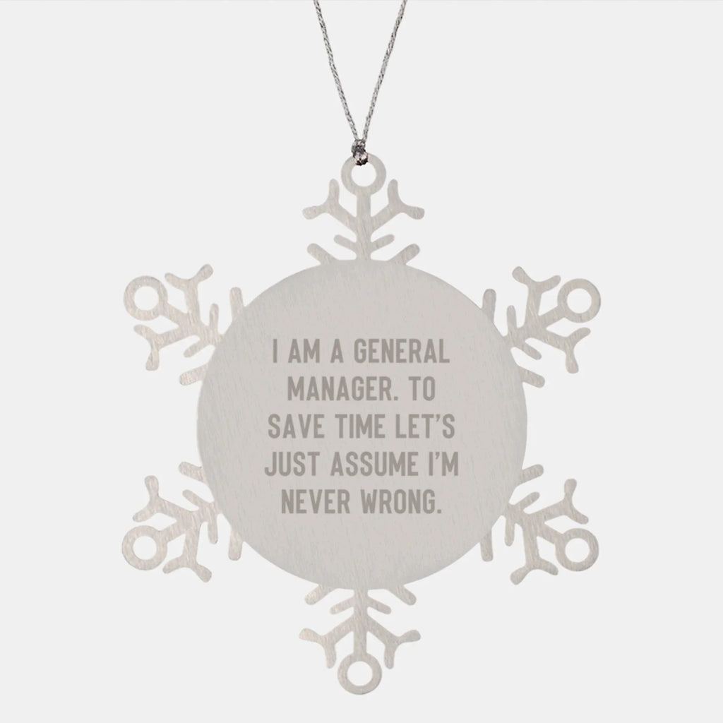 Funny General Manager Gifts from Friends to Coworkers, Personalized Snowflake Ornament for Christmas Unique Gifts