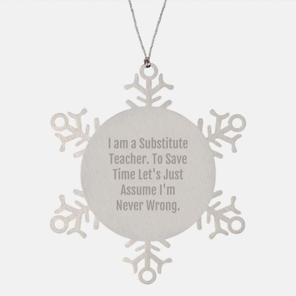 Funny Substitute Teacher Christmas Unique Gifts from Men to Women Snowflake Ornament I Am A Substitute Teacher To Save Time Lets Just Assume Im Never Wrong