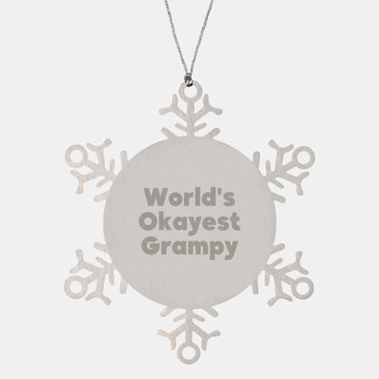 Funny Grampy Gifts, World's Okayest Grampy Snowflake Ornament, Christmas Unique Gifts from Family - Image 1
