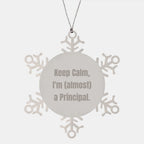 Funny Principal Gifts for Friends, Principal Snowflake Ornament, Funny, Inspirational Quote, 'Keep Calm, I'm (almost) A Principal' Christmas Unique Gifts from Family