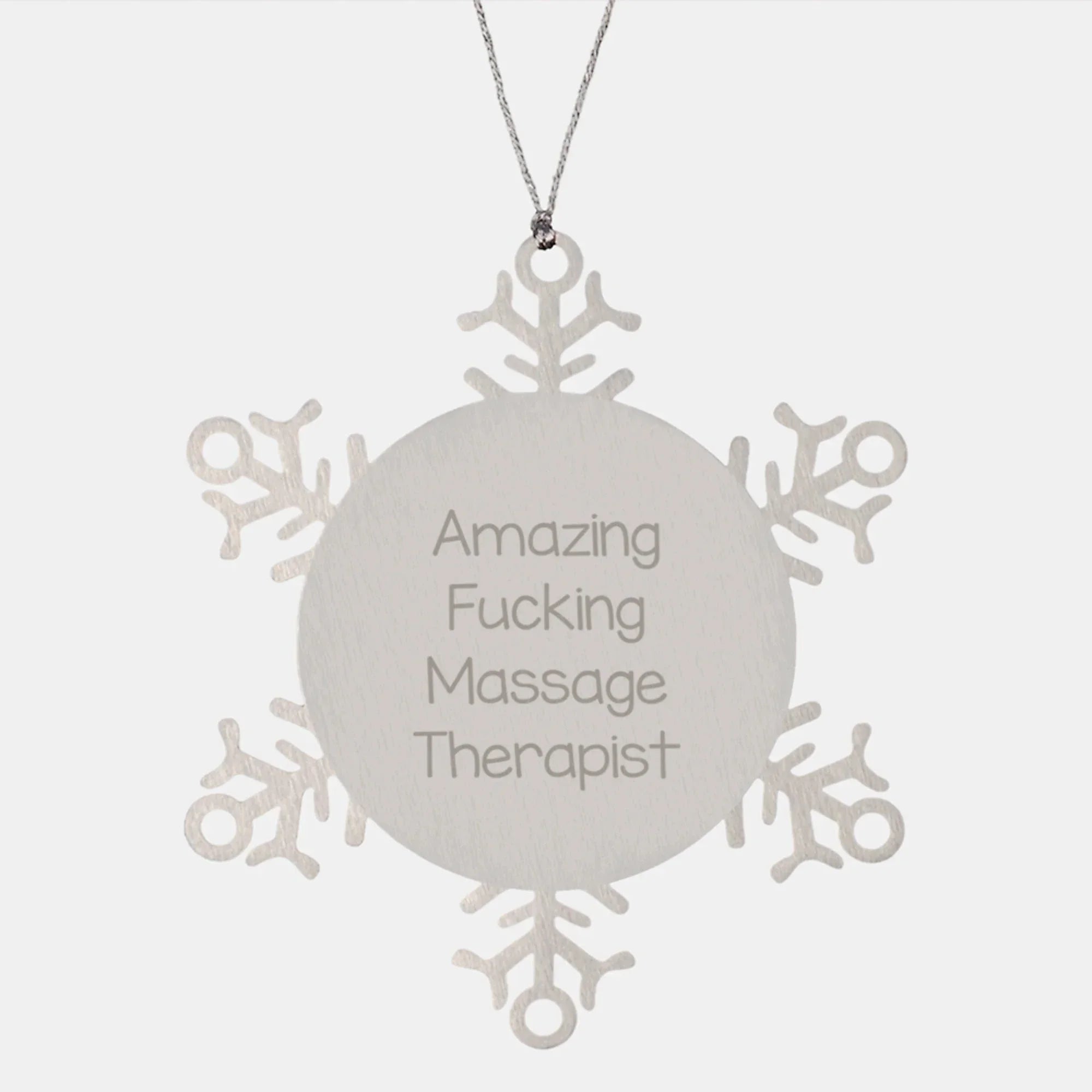 Funny Massage Therapist Gifts from Men Friends to Massage Therapist, Christmas Unique Snowflake Ornament, 'Amazing F--king Massage Therapist' Quote, Stainless Steel