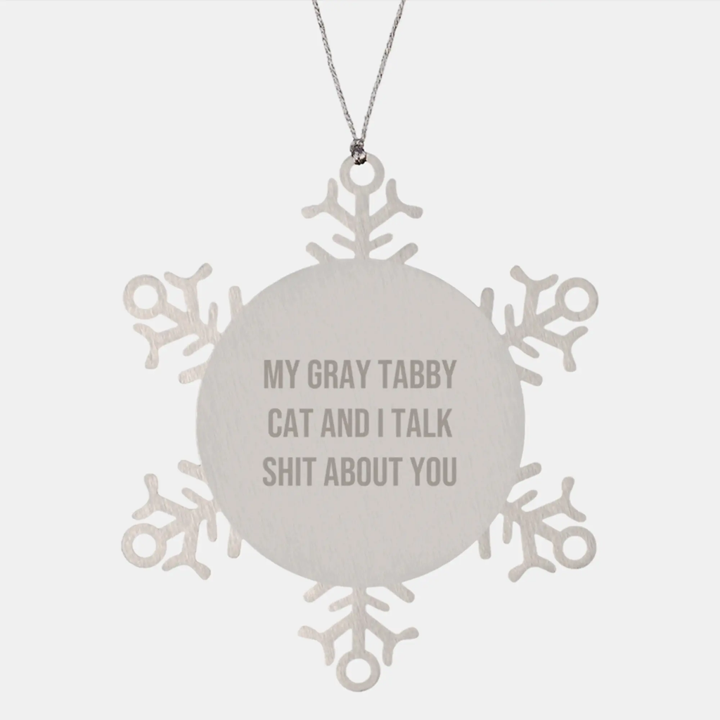 Christmas Gift for Her Gray Tabby Cat Snowflake Ornament Present - Image 1