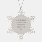 Funny Snowflake Ornament Gift from Friends to Friend, Perfect for Christmas Unique Gifts, 'To My Amazing Friend, Never Forget How Much I Love You' Quote