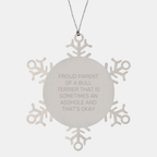 Gifts from Proud Parents to their adorable Bull Terrier Dogs, Funny Snowflake Ornaments for Christmas Unique Gifts, Bull Terrier Dog Lover Snowflake Ornament, Stainless Steel Snowflake - Image 1