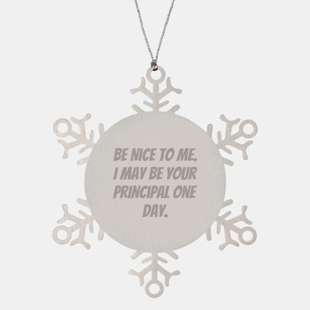 Funny Principal Gifts, Snowflake Ornament for Christmas, 'Be Nice To Me. I May Be Your Principal One Day.' Quote, Gifts from Men to Principal