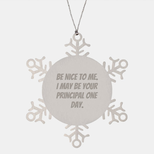 Funny Principal Gifts, Snowflake Ornament for Christmas, 'Be Nice To Me. I May Be Your Principal One Day.' Quote, Gifts from Men to Principal - Image 1