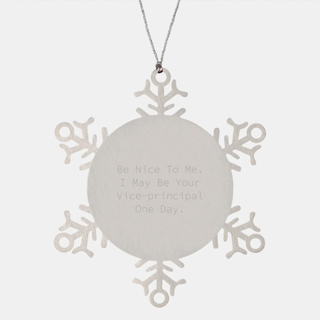Funny Vice-principal Gifts - 'Be Nice To Me. I May Be Your Vice-principal One Day.' Snowflake Ornament, Gifts from Friends to Vice-principal, Christmas Unique Gifts