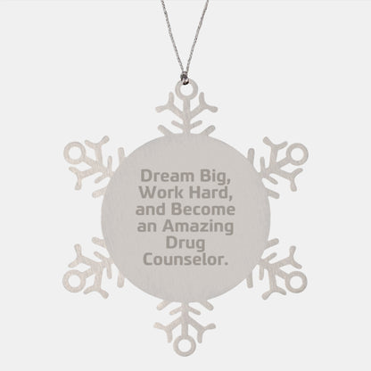 Inspirational Drug Counselor Gifts: Snowflake Ornament for Friends, Family, and Coworkers to Dream Big, Work Hard, and Become Amazing - Image 1