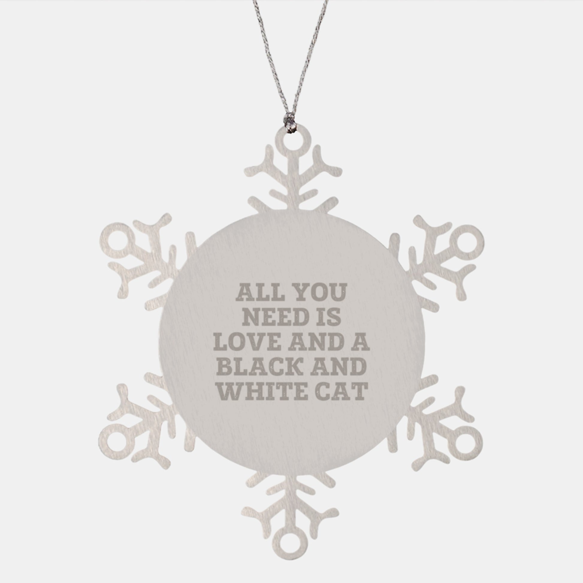 Funny Black and White Cat Gifts for Friends, Coworkers, and Family - Snowflake Ornament with All You Need Is Love Quote, Christmas Unique Gifts from You - Image 1