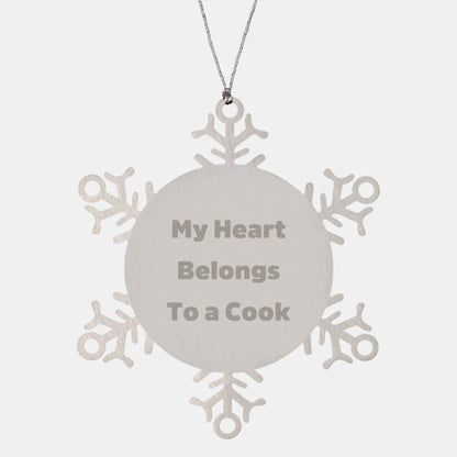 Funny Cook Gifts from Friends, Snowflake Ornament, 'My Heart Belongs To A Cook', Christmas Unique Gifts for Cook - Image 1