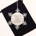 Funny Electrician Gifts from Men Christmas Unique Gifts - Officially The World's Coolest Electrician Snowflake Ornament for Electrician Friends Family