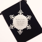 Funny Mail Carrier Snowflake Ornament Gifts from Friends for Christmas, 'Be Nice To Me. I May Be Your Mail Carrier One Day.'