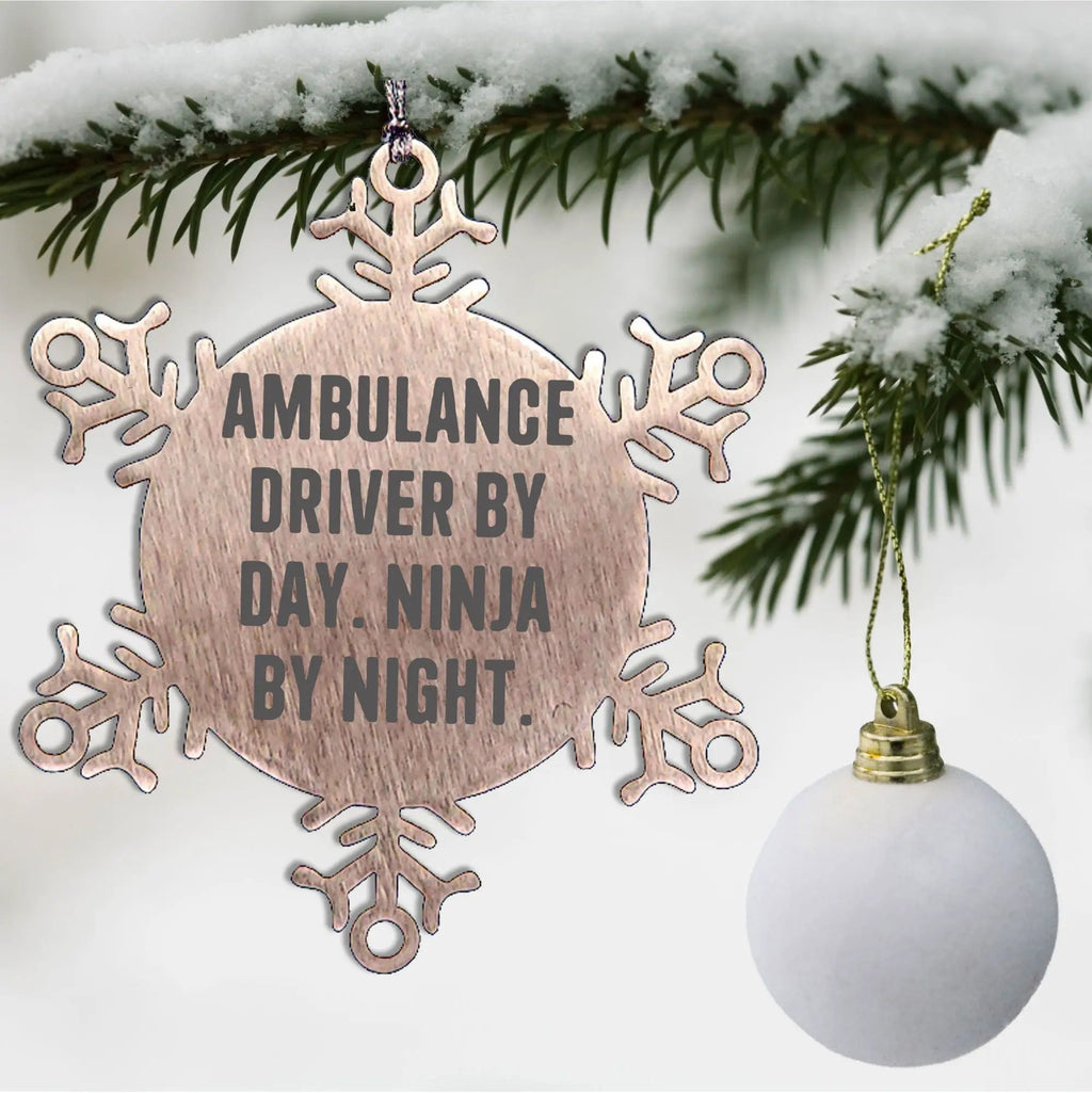 Funny Ambulance Driver Gifts from Family, Ambulance Driver By Day. Ninja By Night. Snowflake Ornament for Ambulance Driver Men, Unique Christmas Unique Gifts