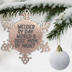 Christmas Unique Gifts for Dad Welder By Day World's Best Mom By Night Snowflake Ornament - Mallard Moon
