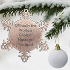 Funny Massage Therapist Christmas Snowflake Ornament with Quote 'Officially The World's Coolest Massage Therapist'