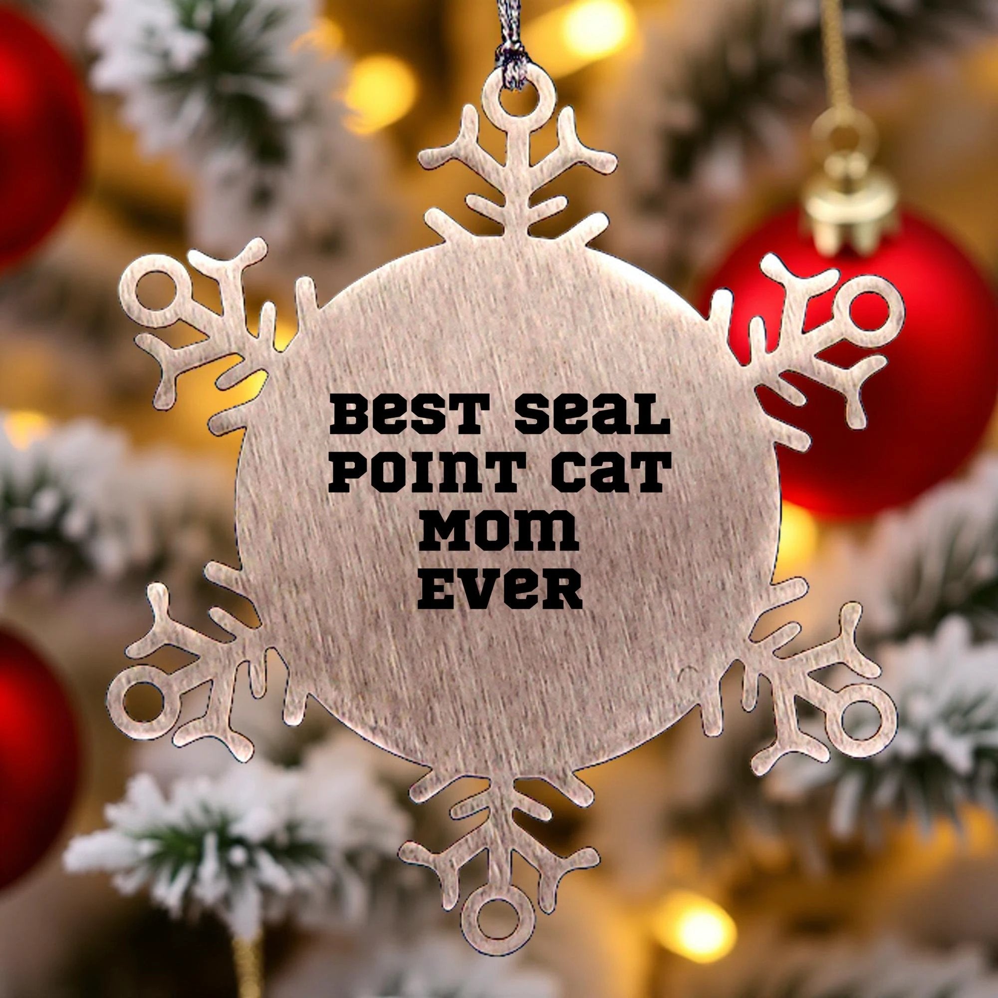 Funny Seal Point Cat Mom Snowflake Christmas Steel Ornament