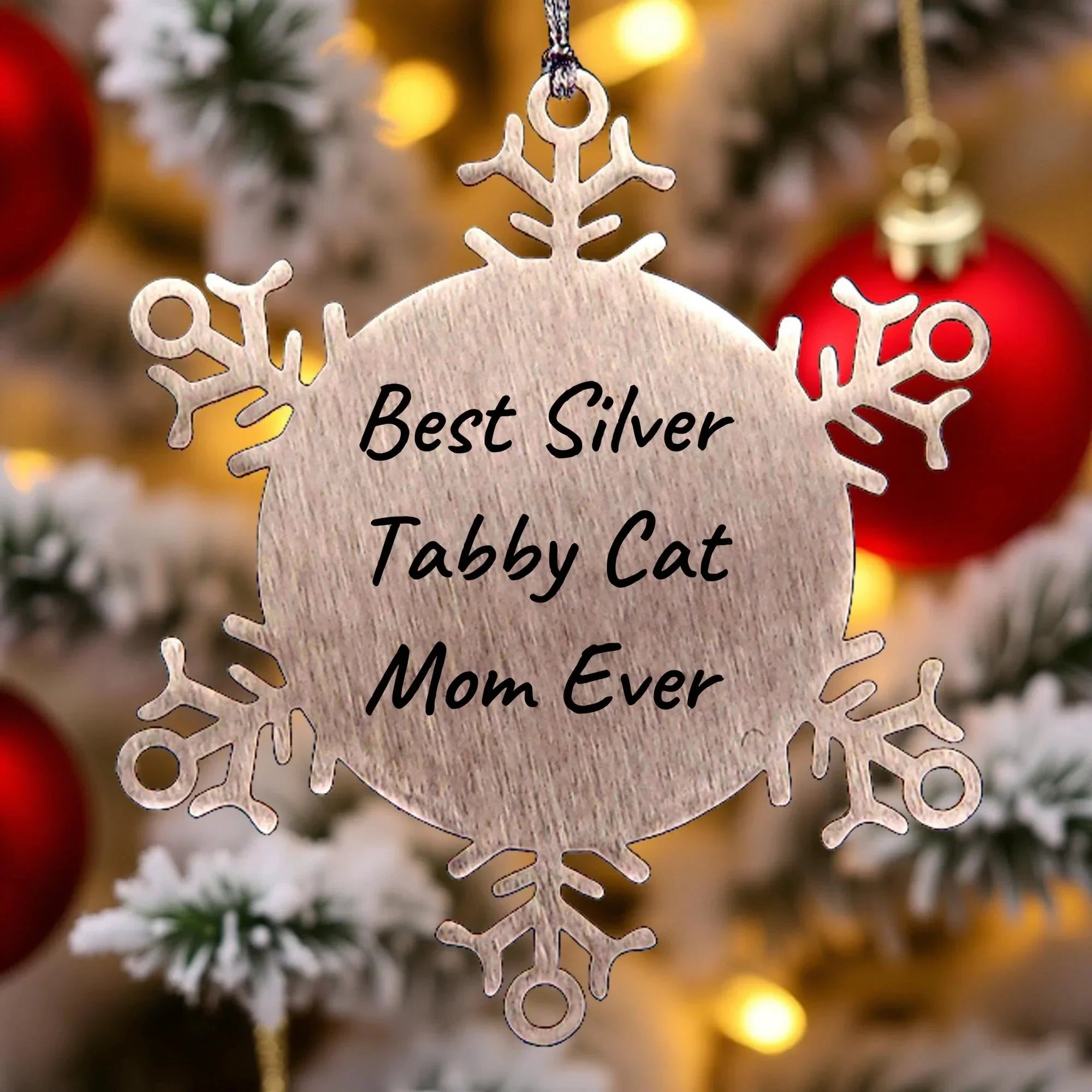 Silver Tabby Cat Mom Christmas Snowflake Ornament Gifts from Friends and Family