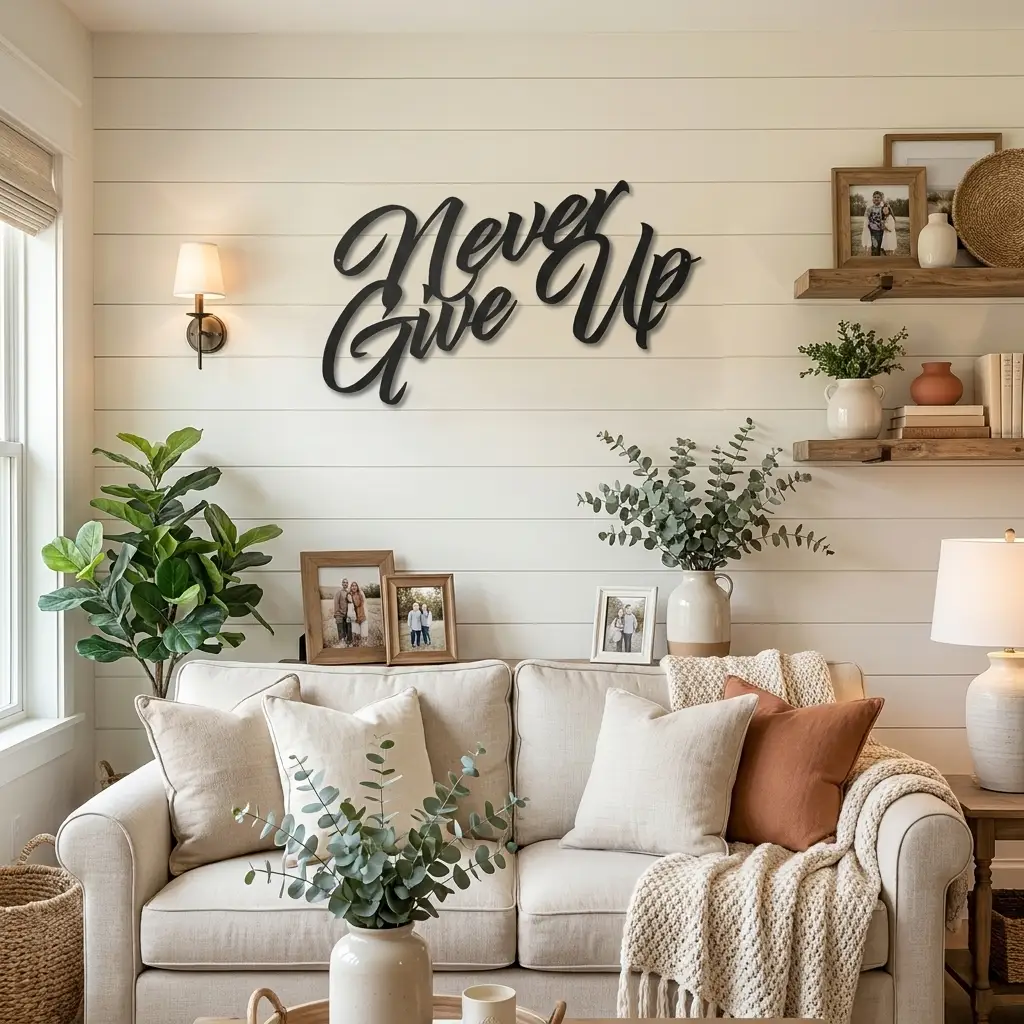 Never Give Up Metal Wall Art | Inspirational Motivational Quote Sign | Modern Steel Wall Decor | Made in USA