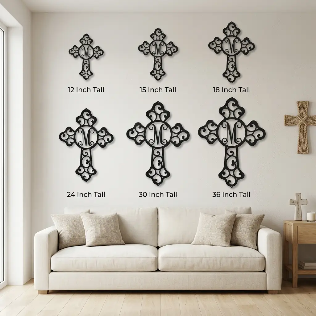 Personalized Initial Cross Metal Wall Art | Custom Monogram Christian Cross Decor | Ornate Faith Wall Hanging