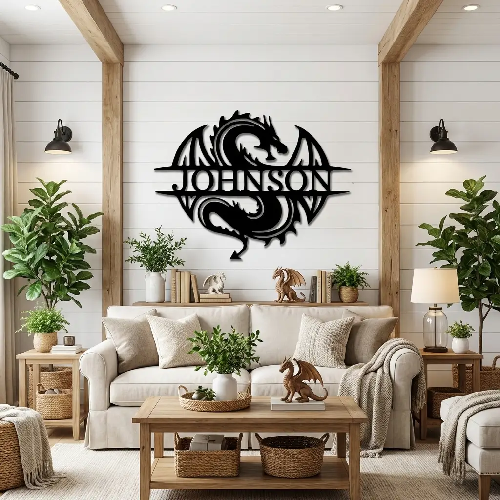 Personalized Celtic Dragon Metal Wall Art | Custom Dragon Name Sign | Fantasy Steel Wall Decor | Medieval Dragon Home Decoration | Made in USA